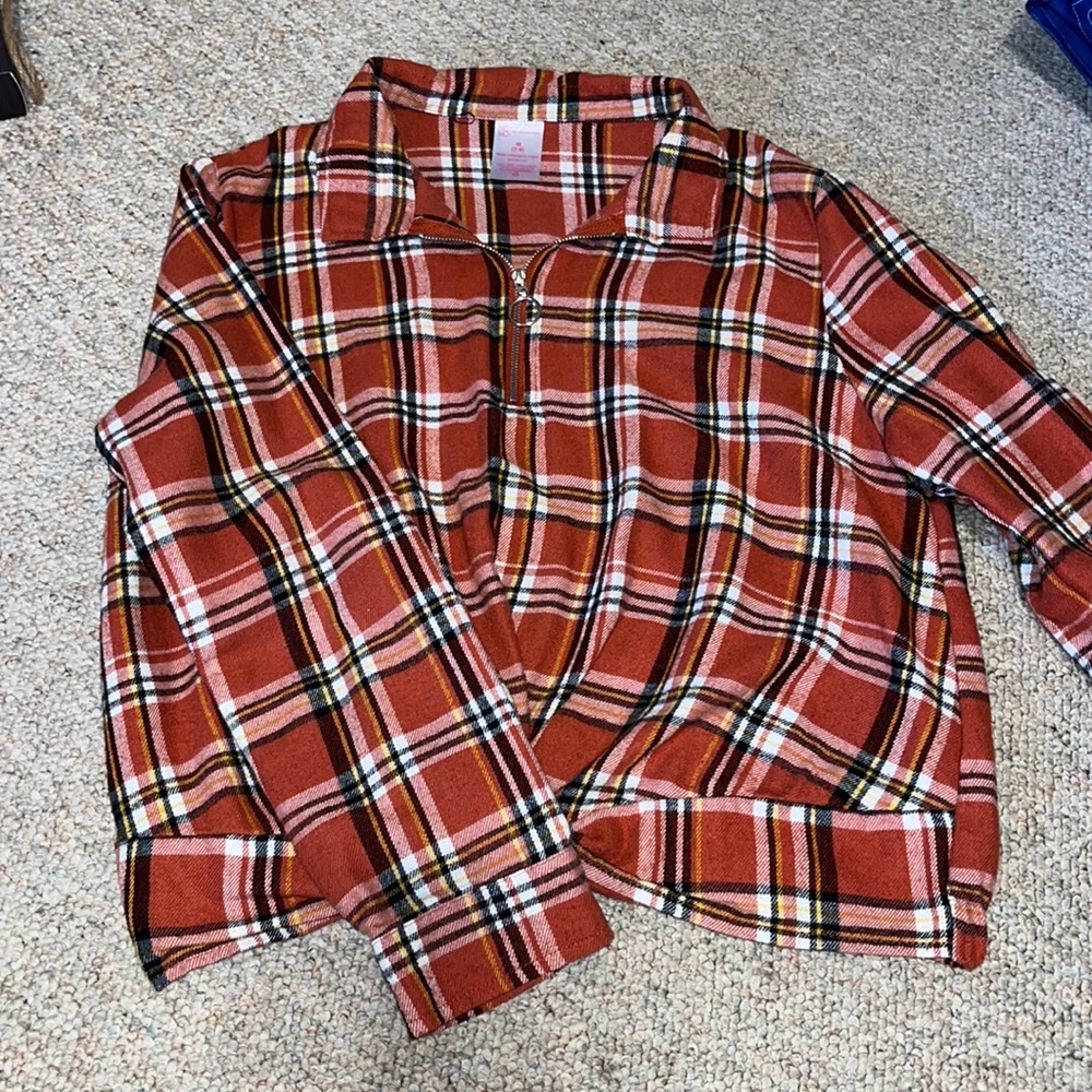 Flannel Long Sleeve Crop Top